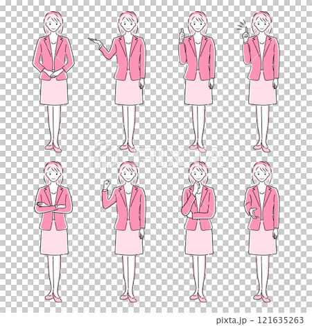 女商人姿勢的插圖 | 問候、指導、好、靈感、雙臂交叉、膽量、思考、握手 121635263