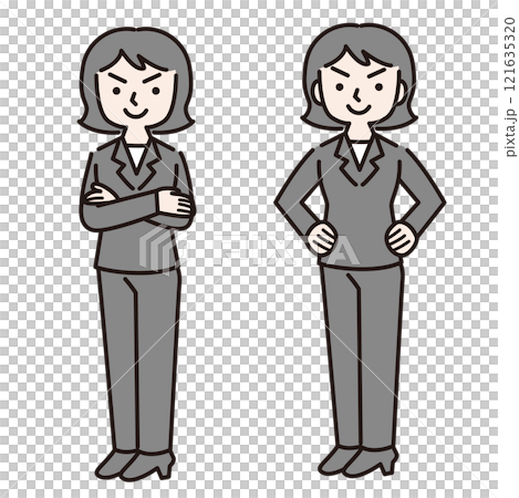 A woman in a pantsuit with a confident expression (full body) Illustration A woman in a pantsuit with a confident expression (full body) Illustration 121635320