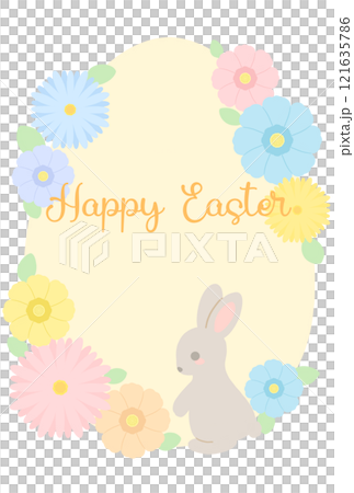 Easter illustration with Easter eggs, rabbits and flowers Easter illustration with Easter eggs, rabbits and flowers 121635786