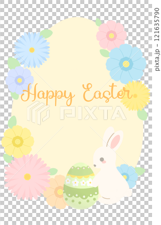 Easter illustration with Easter eggs, rabbits and flowers Easter illustration with Easter eggs, rabbits and flowers 121635790