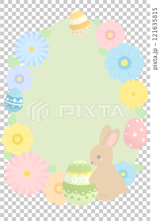 イースターエッグとうさぎと花のイースターイラスト 121635815