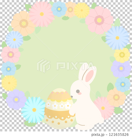 Easter illustration with Easter eggs, rabbits and flowers Easter illustration with Easter eggs, rabbits and flowers 121635826