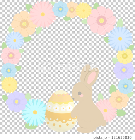 復活節插圖與復活節彩蛋、兔子和鮮花 復活節插圖與復活節彩蛋、兔子和鮮花 121635830