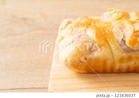 taro toast bread on wood board taro toast bread on wood board 121636037