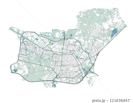 Map of Tilburg, Netherlands. Detailed city map, metropolitan area. 121636847