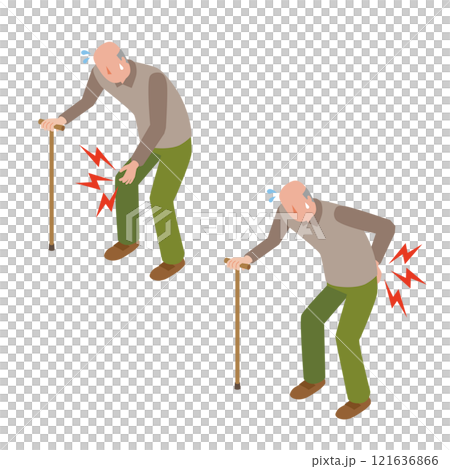 ひざ腰が痛い高齢男性 121636866