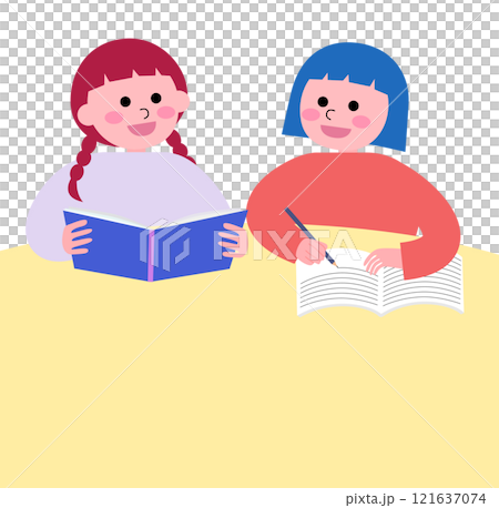 Vector illustration of a pair of girls studying together Vector illustration of a pair of girls studying together 121637074