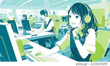 通信販売のコールセンターで働く女性オペレーター 通信販売のコールセンターで働く女性オペレーター 121637879