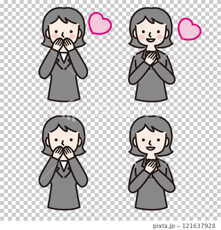 幸せ嬉しい複数仕草のスーツ姿の女性:イラスト素材 幸せ嬉しい複数仕草のスーツ姿の女性:イラスト素材 121637928