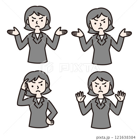 怒る・拒否・無理　仕草のスーツ姿の女性：イラスト素材 121638384