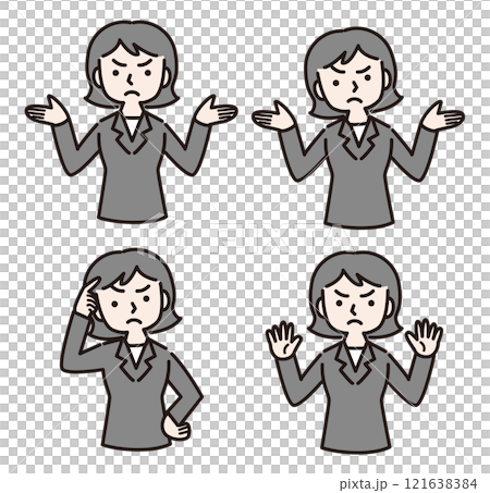 怒る・拒否・無理　仕草のスーツ姿の女性：イラスト素材 121638384