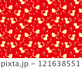 猫のかわいい北欧風パターン_レッド 121638551