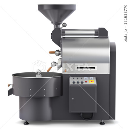 Side view of coffee roaster machine on white background - 3D illustration 121638776