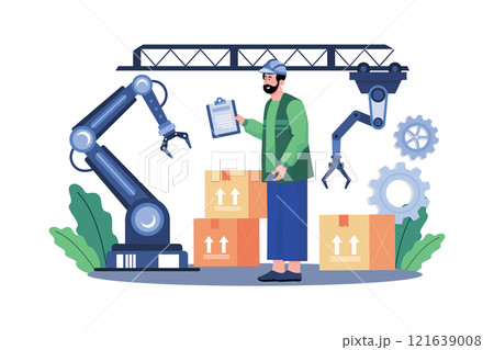 Assembly Line With Industrial Robotic Arms 121639008