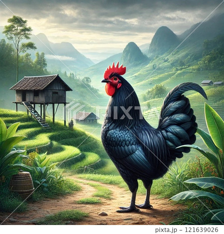 ベトナム北部モン族の鶏とも呼ばれる黒鶏 ベトナム北部モン族の鶏とも呼ばれる黒鶏 121639026