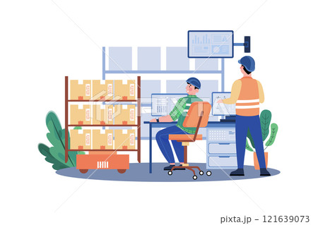 Automated Warehouse Management Illustration concept on white background 121639073