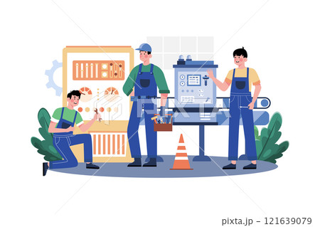 Factory Worker Repairing Machine Illustration concept on white background 121639079
