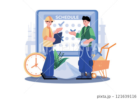 Group Of Workers Dealing With The Schedule Of Days 121639116