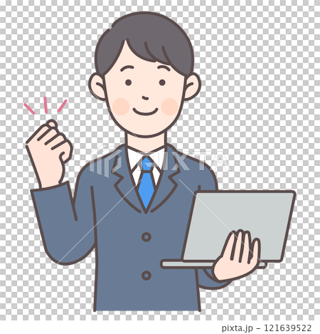 A male office worker posing with a laptop A male office worker posing with a laptop 121639522