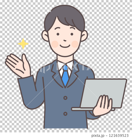 Male office worker giving directions while holding a laptop Male office worker giving directions while holding a laptop 121639523