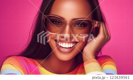 Beautiful smiling model posing wearing fashionable sunglasses 121639561
