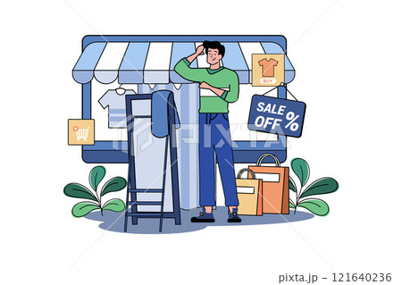 Guy Fitting Clothes In A Dressing Room At A Fashion Online Shop Guy Fitting Clothes In A Dressing Room At A Fashion Online Shop 121640236