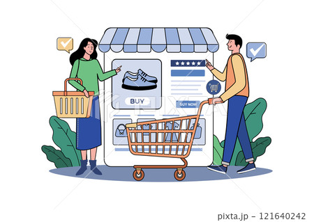 A Guy And A Girl Are Choosing A Product A Guy And A Girl Are Choosing A Product 121640242