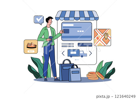 Guy Chooses Delivery And Payment Options 121640249
