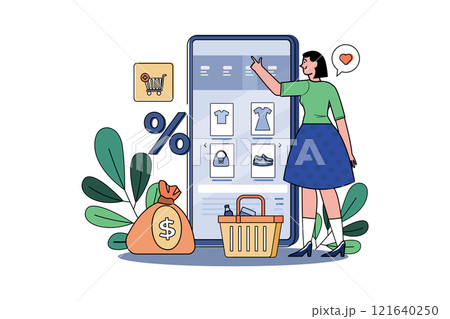 A Young Girl Searching For Goods In An E-Shop A Young Girl Searching For Goods In An E-Shop 121640250