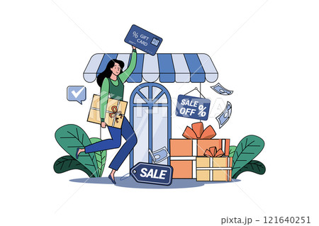 Woman Holding Presents And Gift Certificates 121640251