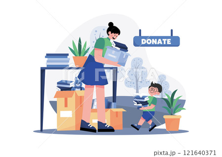 Group Of Volunteers Giving Charity Gifts To The Poor 121640371