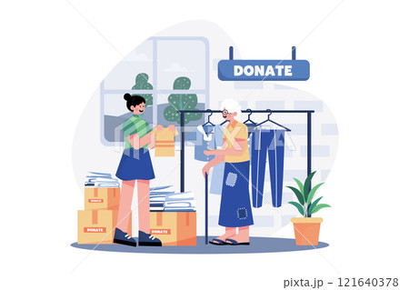 Group Of Volunteers Giving Charity Gifts To The Poor 121640378