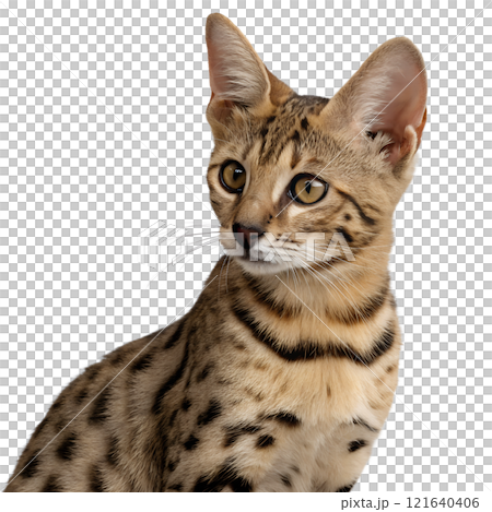 Adorable furry Sokoke cat isolated on the transparent background 121640406