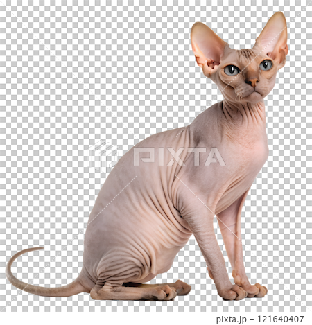 Adorable hairless Sphinx cat isolated on the transparent background Adorable hairless Sphinx cat isolated on the transparent background 121640407