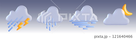 3d weather icon with cloud, rain and sun vector 121640466