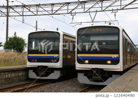 R内房線太海駅に停車中の内房線の電車 121640490