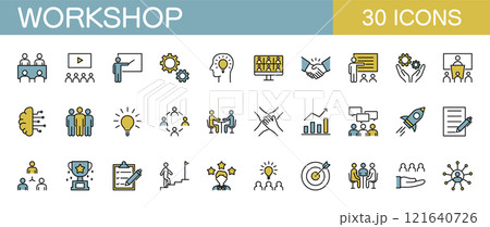 ワークショップに関するアイコンセット カラー ワークショップに関するアイコンセット カラー 121640726