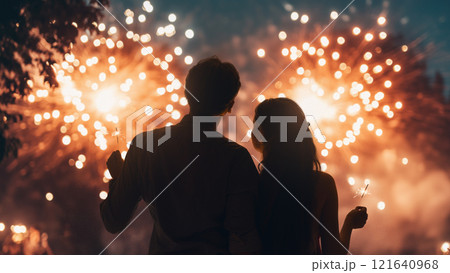 couple watching fireworks 121640968