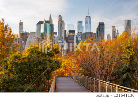 The New York Manhattan skyline during autumn 121641130