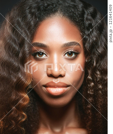 Introspective Beauty with Dark Skin Color in Shadows 121641409