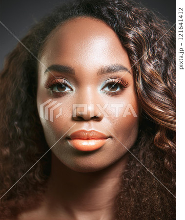 Introspective Beauty with Dark Skin Color in Shadows Introspective Beauty with Dark Skin Color in Shadows 121641412