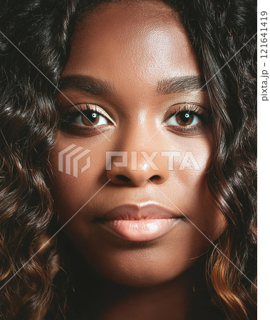 Introspective Beauty with Dark Skin Color in Shadows 121641419