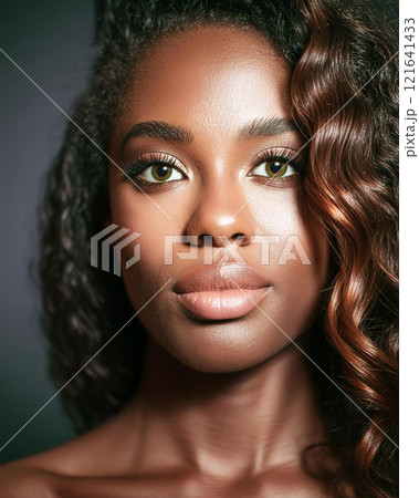 Introspective Beauty with Dark Skin Color in Shadows 121641433