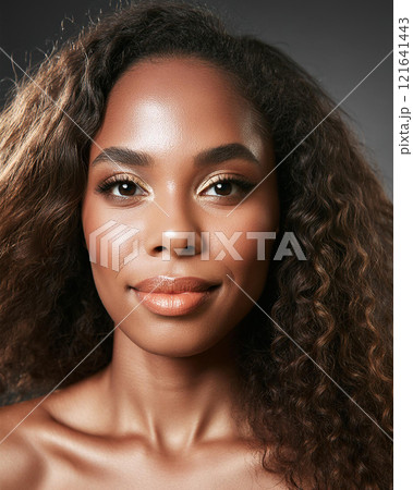 Introspective Beauty with Dark Skin Color in Shadows 121641443