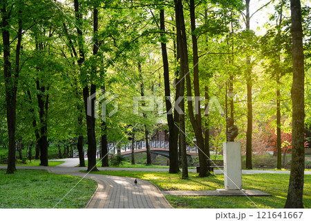 Beautiful view of the city park on a sunny spring day. Beautiful view of the city park on a sunny spring day. 121641667