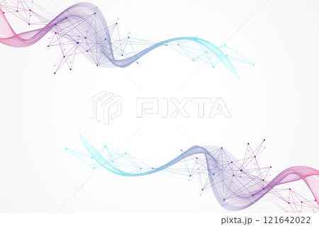 Digits abstract background with connected line and dots, wave flow. Digital neural networks. Network and connection background for your presentation. Graphic polygonal background, illustration 121642022