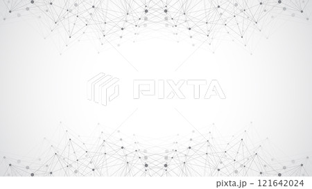 Digits abstract background with connected line and dots, wave flow. Digital neural networks. Network and connection background for your presentation. Graphic polygonal background, illustration 121642024