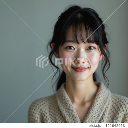 カメラ目線で微笑む女性 121642068