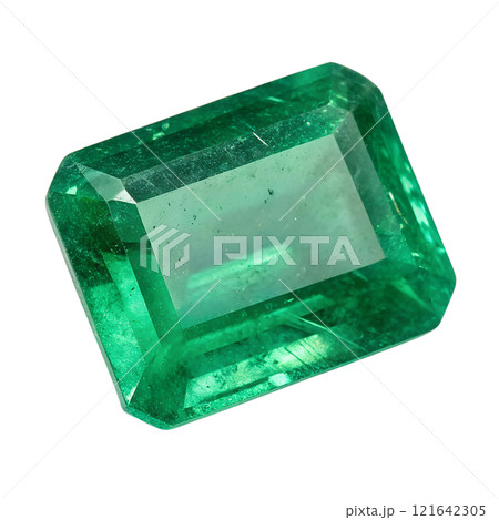 Vibrant emerald gemstone isolated on the transparent background 121642305