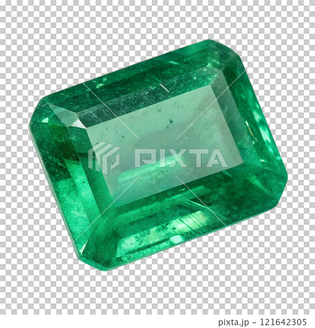 Vibrant emerald gemstone isolated on the transparent background Vibrant emerald gemstone isolated on the transparent background 121642305